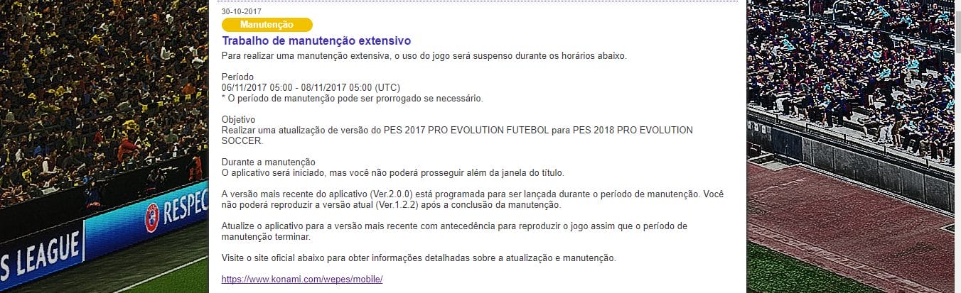 Data do PES 2018 Mobile Confirmada
