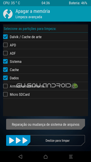 limpeza avançada twrp