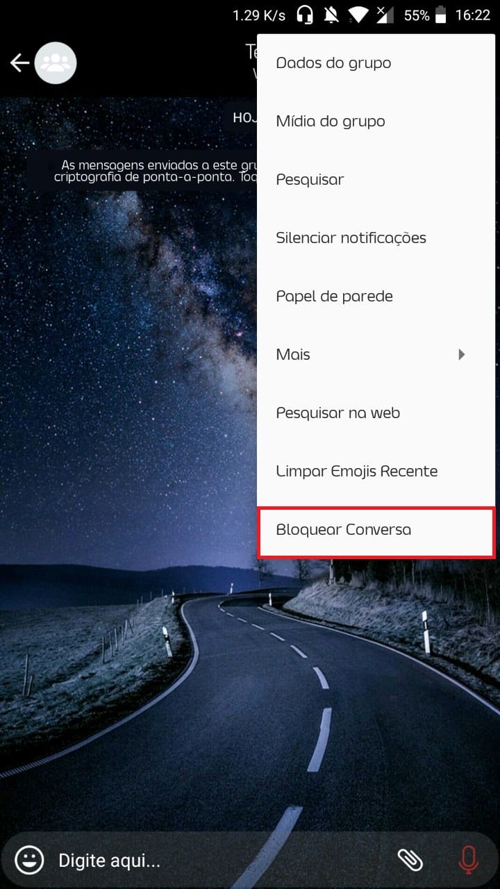 Bloquear conversas com a digital